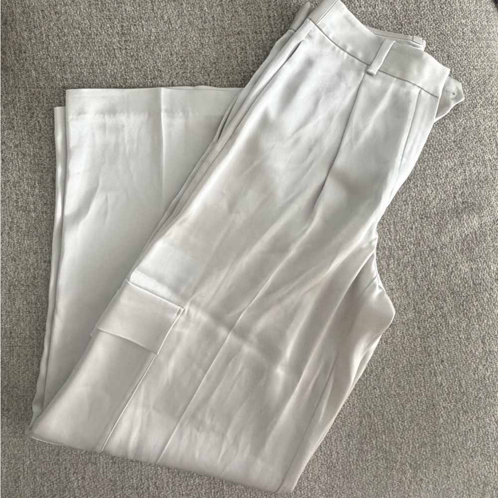 Aritzia Satin Wide Leg Pants in Matte Pearl